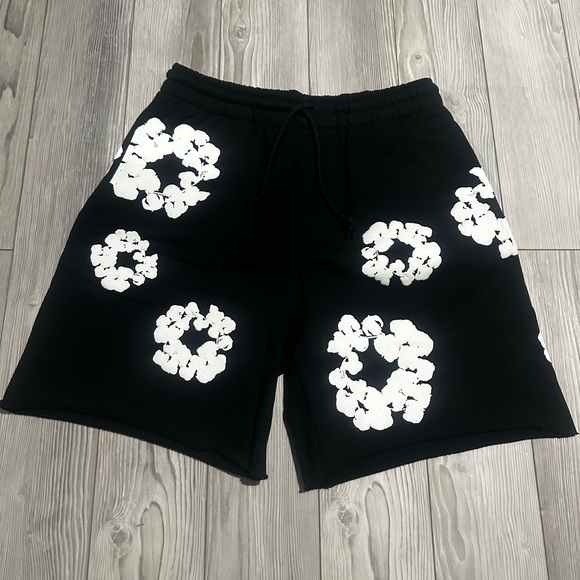 Black and White Denim Tear Shorts
